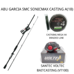 SET COMBO BAITCASTING Medium Action 3 in 1, ABU GARCIA SMC SONICMAX CASTING A(18) + SANTEC VOLTEC BAITCASTING (VT100) + CASTKING MEGA X4 BRAIDED LINE - 562M - BLUE - 20LB